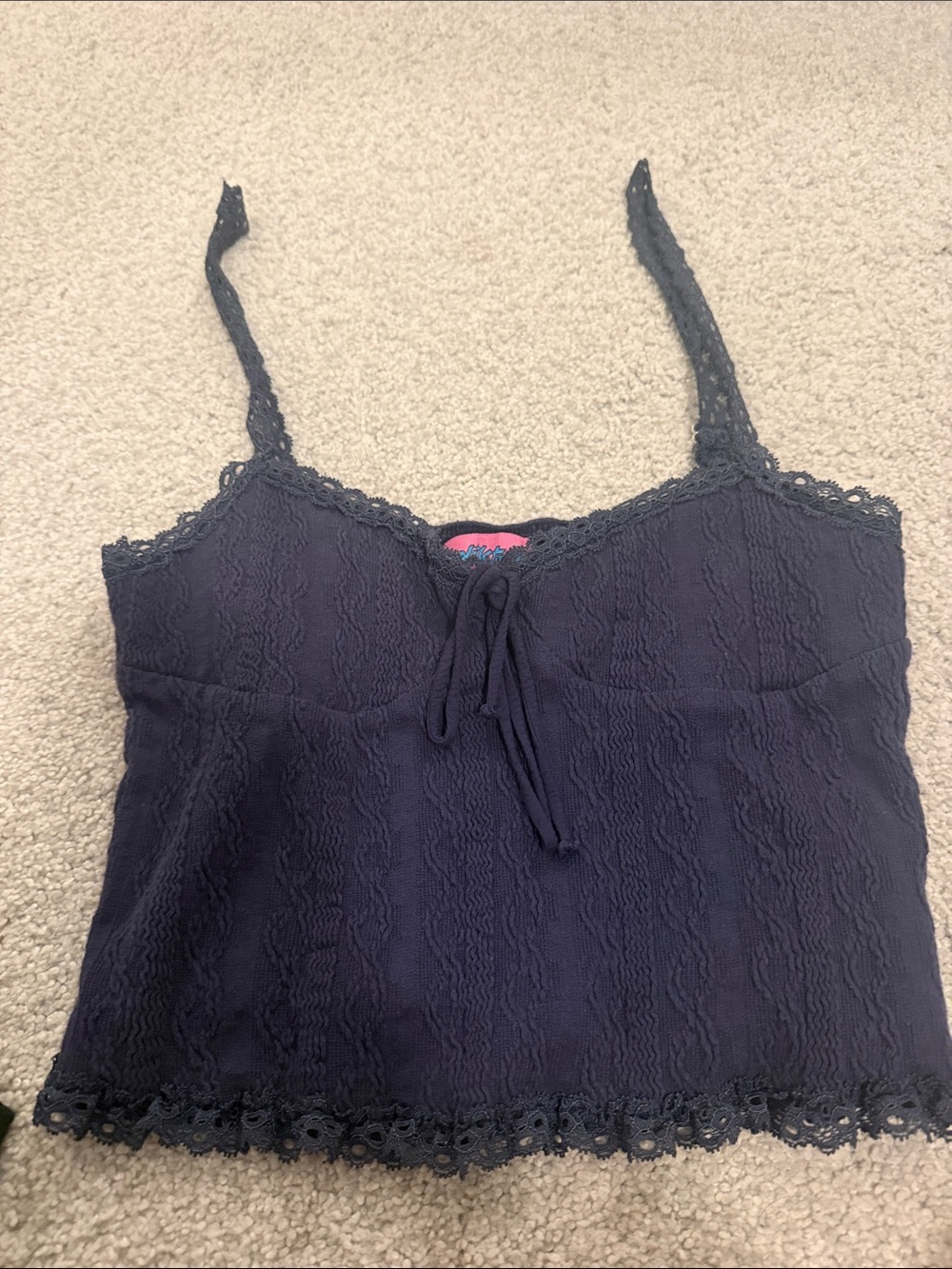 Edikted Navy Lace Trim Cami Tank Top